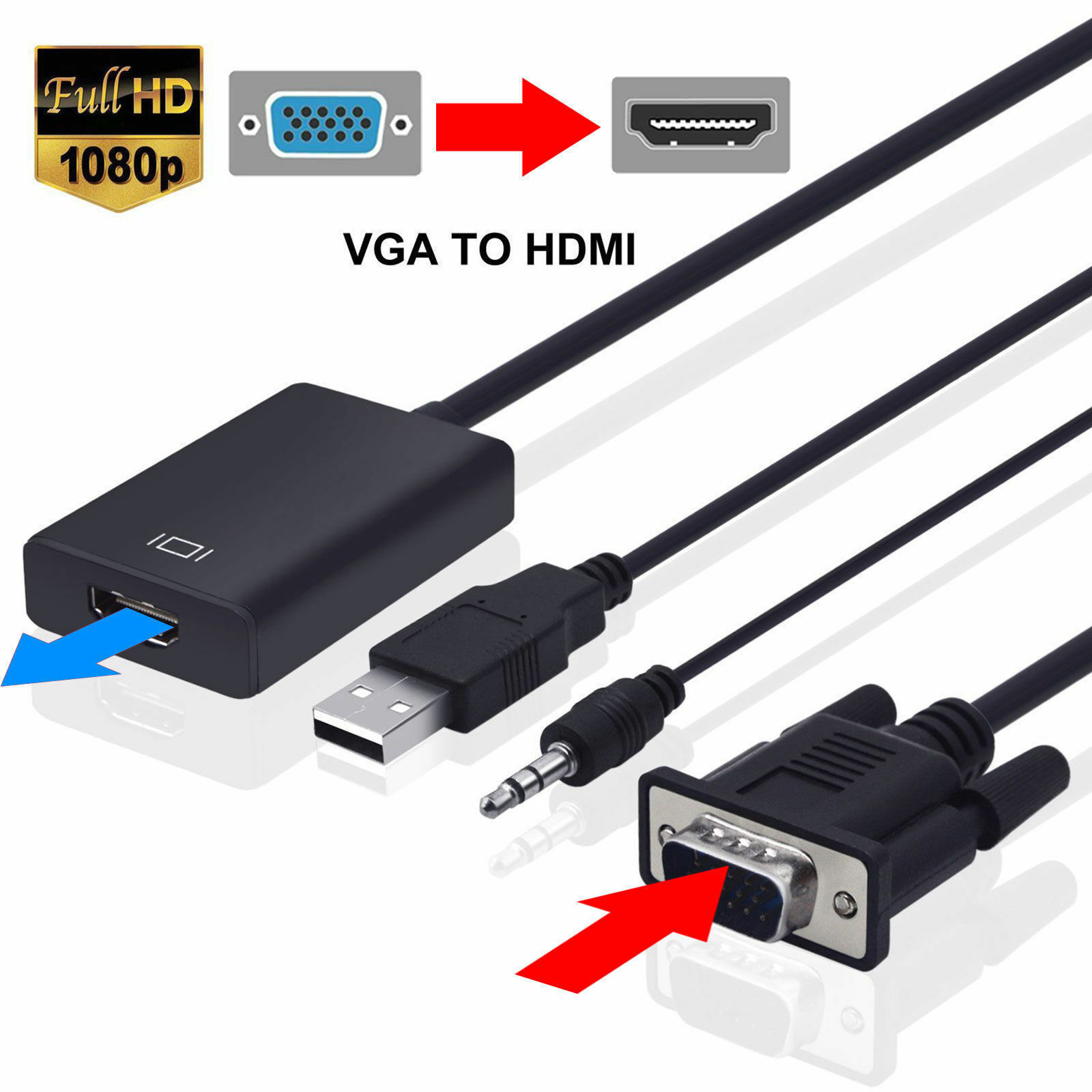 VGA Male To HDMI Output 1080P HD+Audio AV HDTV Video Cable Converter Adapter RF