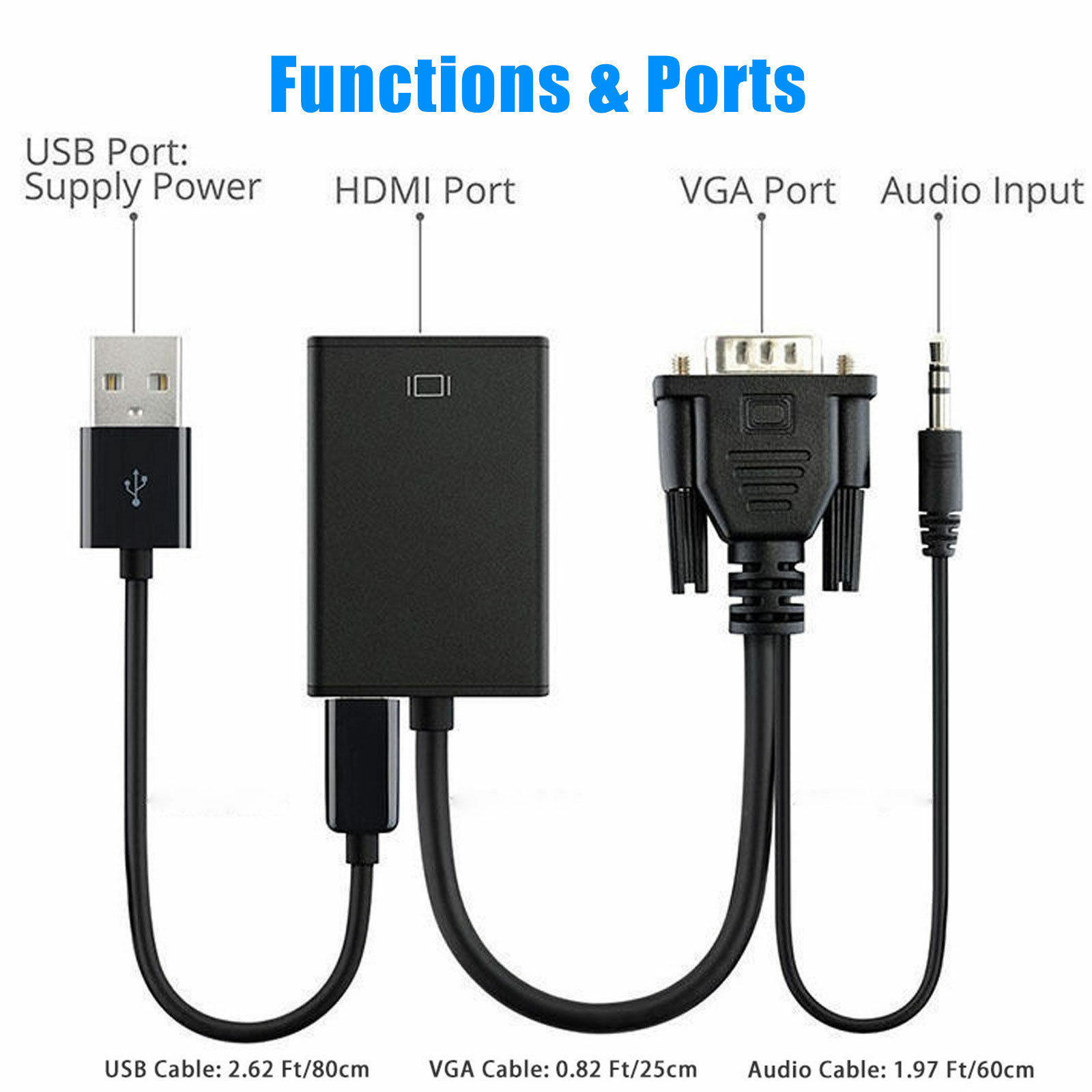 VGA Male To HDMI Output 1080P HD+Audio AV HDTV Video Cable Converter Adapter RF